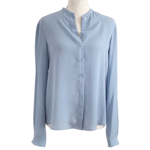 FILIPPA K BABY BLUE COLLARLESS SHEER CHIFFON BUTTON DOWN SHIRT BLOUSE - S - Picture 1 of 8